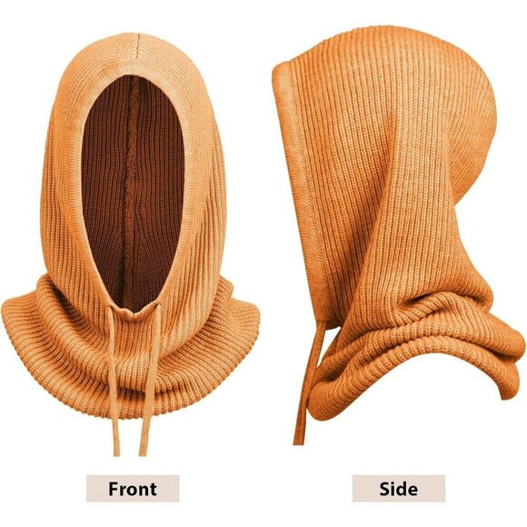 Unisex Orange Beanie Skull Cap with Drawstring Warm Winter Hats Outdoor main image 7